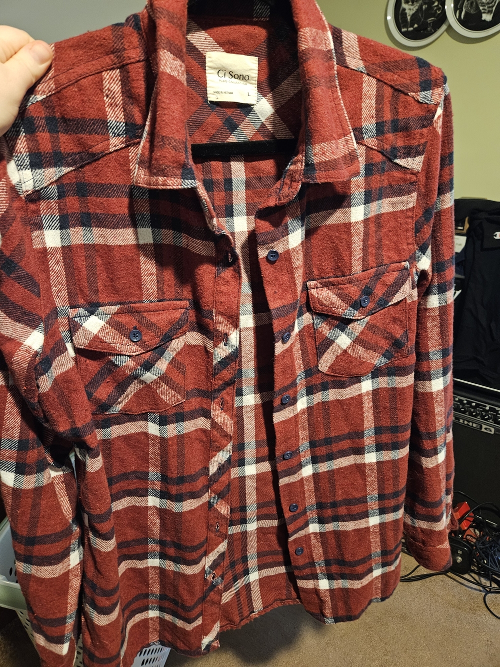 Ci Sono Women's Red Plaid Flannel Shirt Jacket